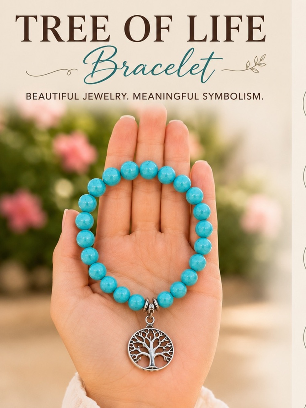 Tree of Life Turquoise Bead Bracelet with Silver Charm - Turquoise